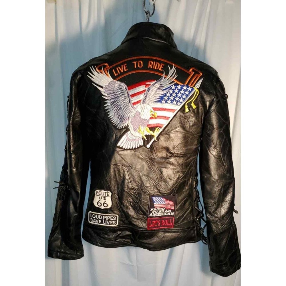 BIKER JACKET DIAMOND PLATE ROCK DESIGN GENUINE BUFFALO LEATHER  SIZE LARGE